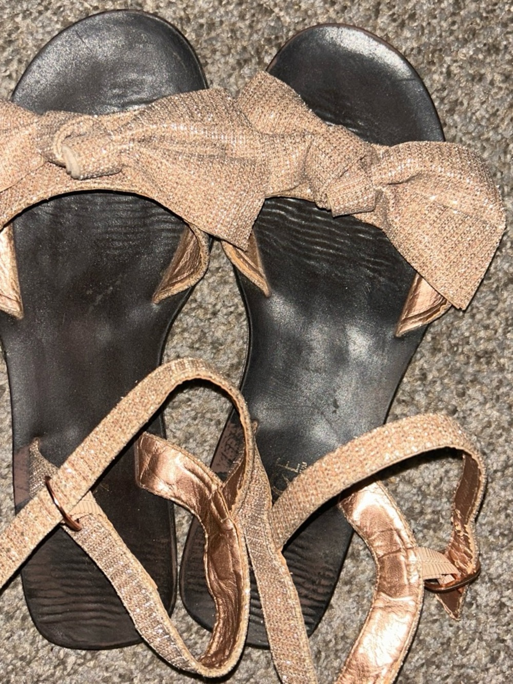 Womens Metallic Tan Bow Sandals